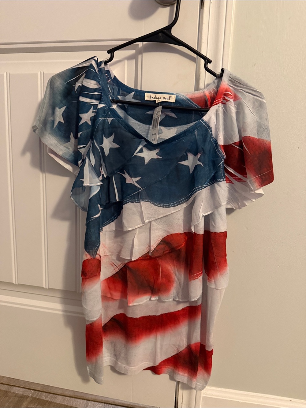 indigo soul Ruffle Americana Flag Short Sleeve Tee - Red, White, Blue